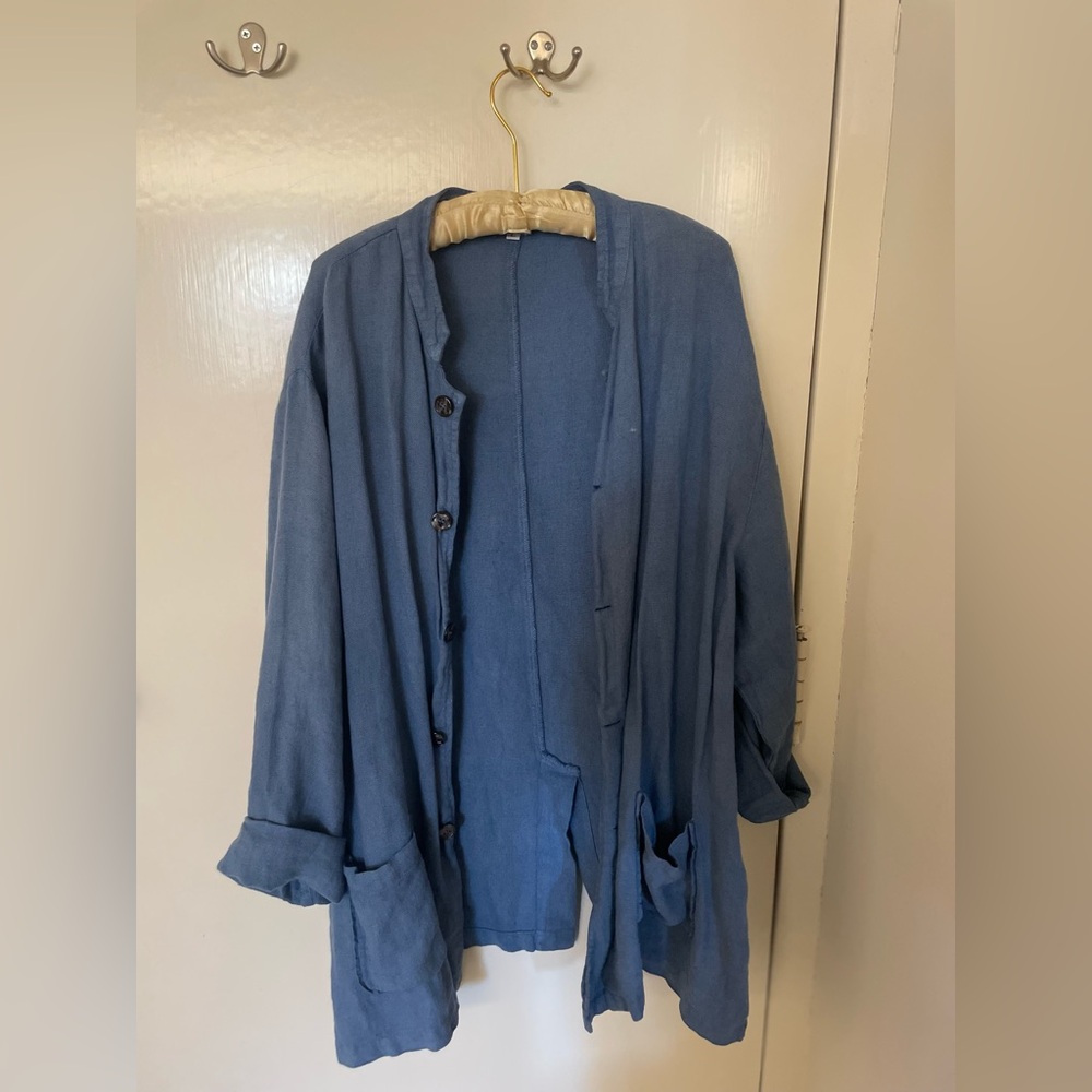 100% linen blue cardigan